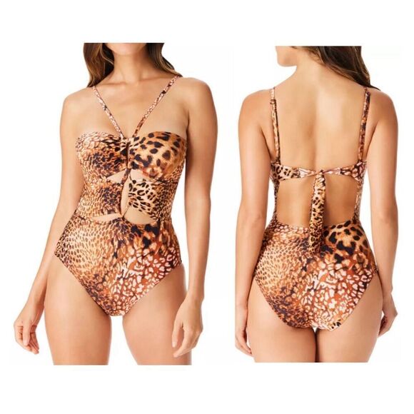 Bar III Glam Cheetah Keyhole-Cutout Swimsuit - Picture 1 of 9